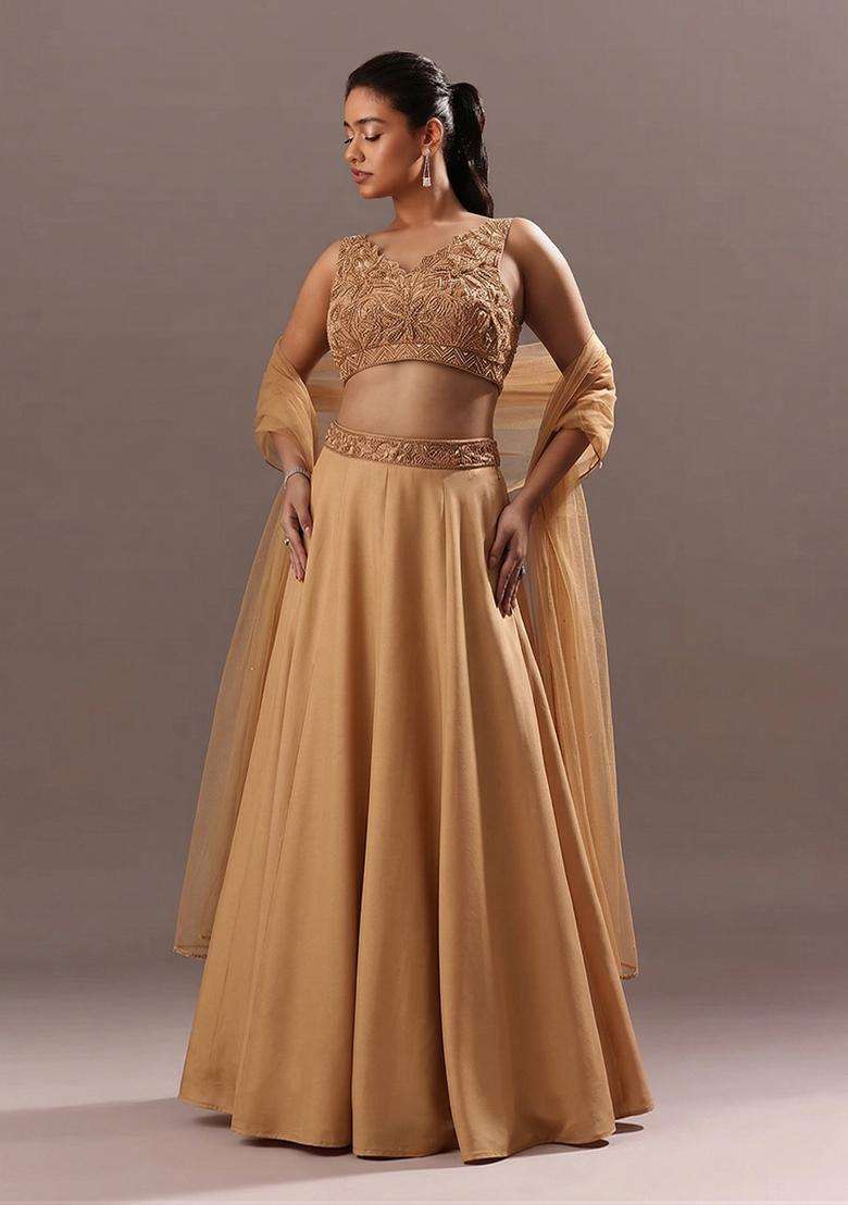 Gold Embroidered Handwork Lehenga Set - Indya