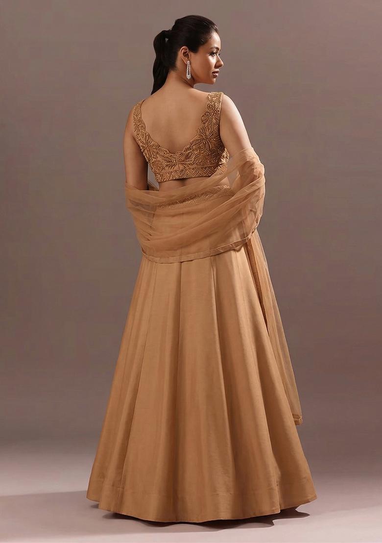 Gold Embroidered Handwork Lehenga Set - Indya