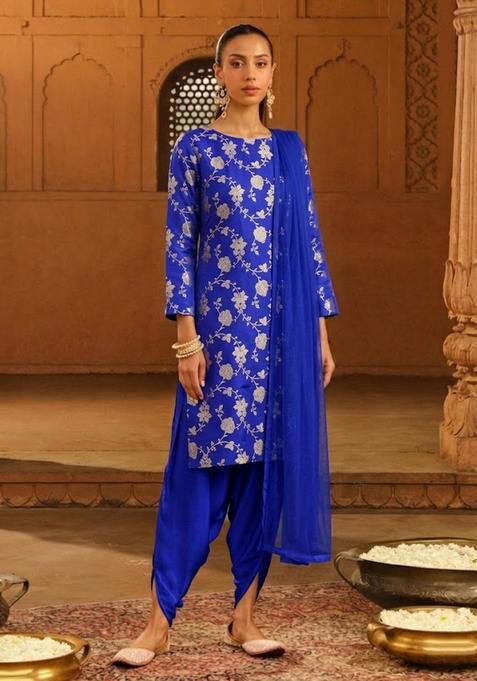Blue Jacquard Silk Kurta Set
