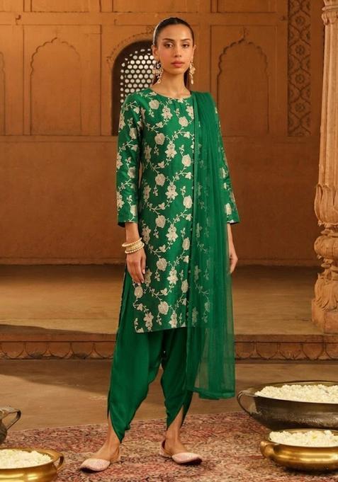 Green Jacquard Silk Kurta Set