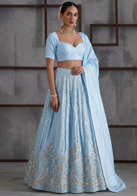 Baby Blue Embroidered Cosmos Lehenga Set