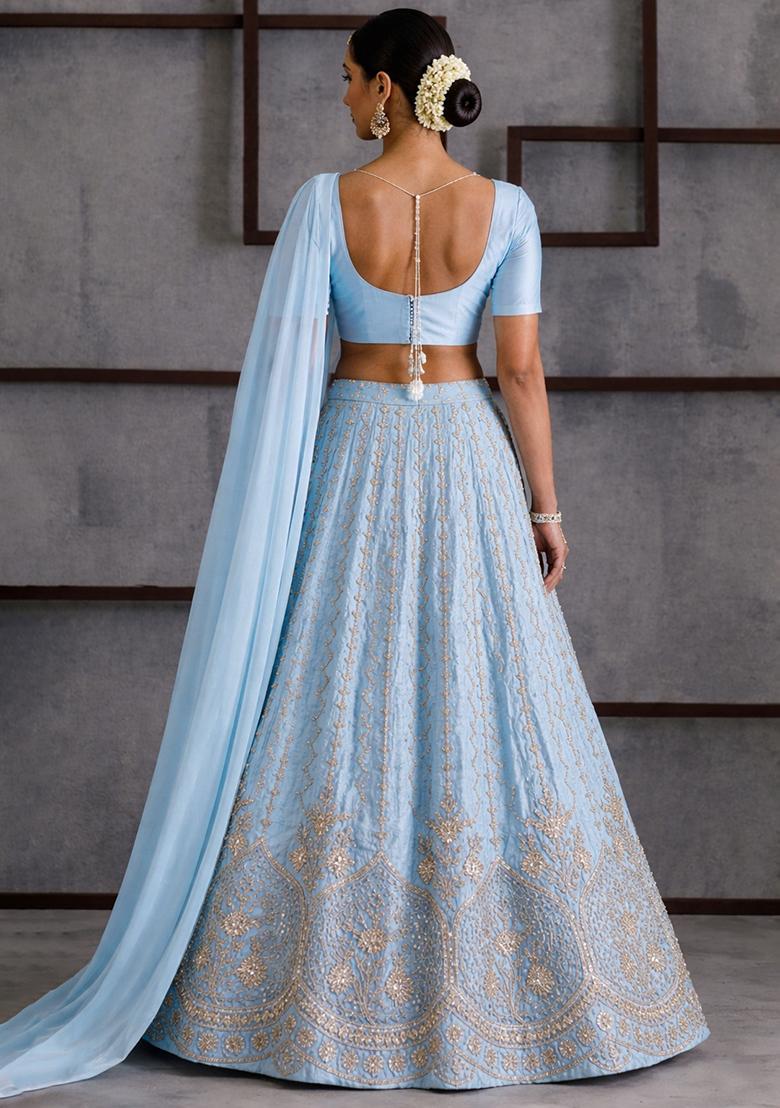 Baby Blue Embroidered Cosmos Lehenga Set - Indya