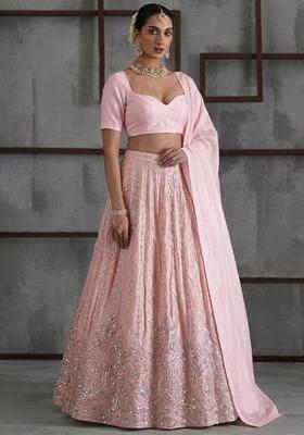 Baby Pink Embroidered Cosmos Lehenga Set