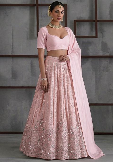 Baby Pink Embroidered Cosmos Lehenga Set