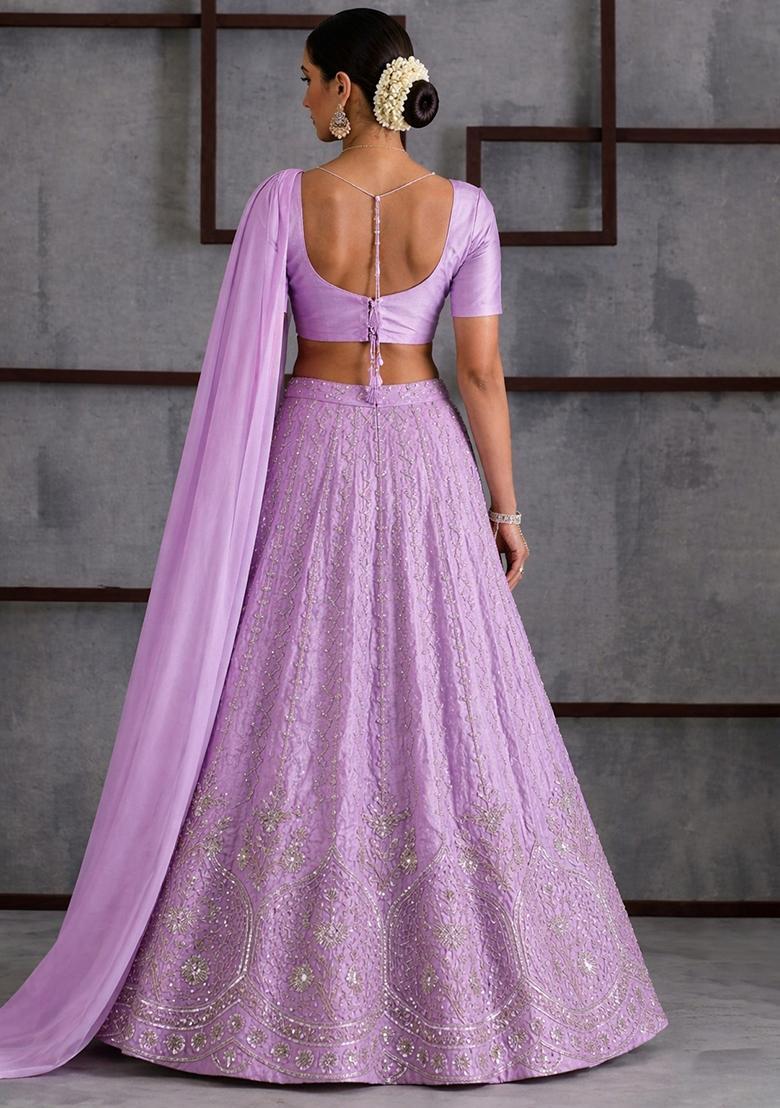 Lavender Embroidered Cosmos Lehenga Set - Indya