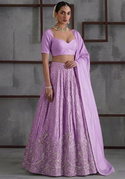 Lavender Embroidered Cosmos Lehenga Set