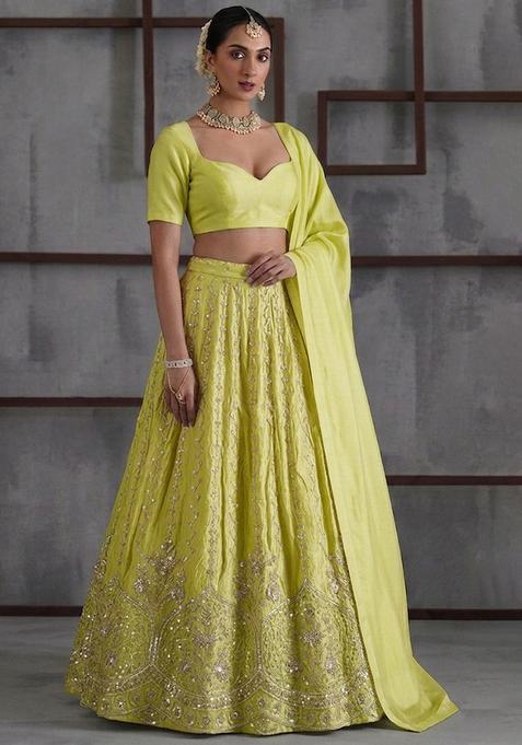 Lime Embroidered Cosmos Lehenga Set