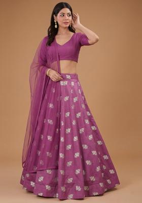 Plum Jacquard Silk Lehenga Set