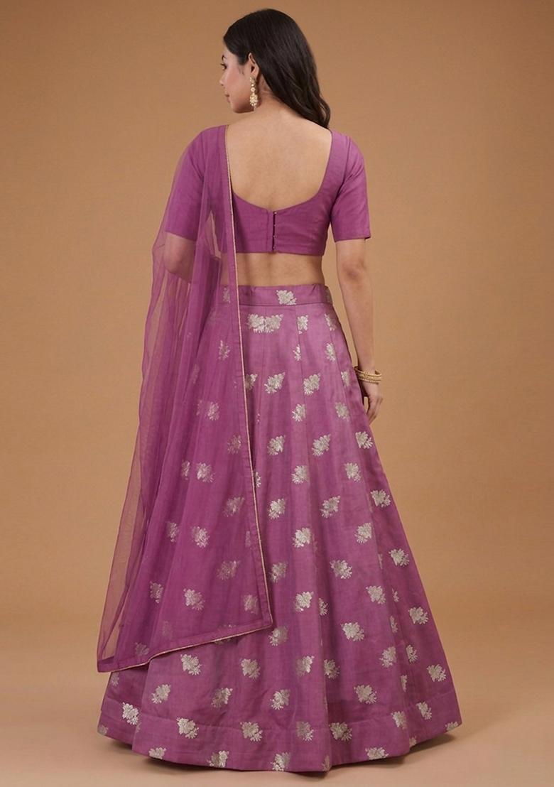 Plum Jacquard Silk Lehenga Set - Indya