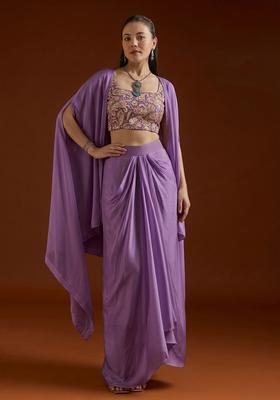 Lavender Purple Paisley Print Crepe Fusion Set