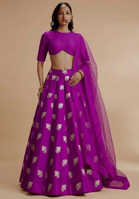 Magenta Jacquard Silk Lehenga Set