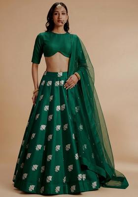 Emerald Jacquard Silk Lehenga Set