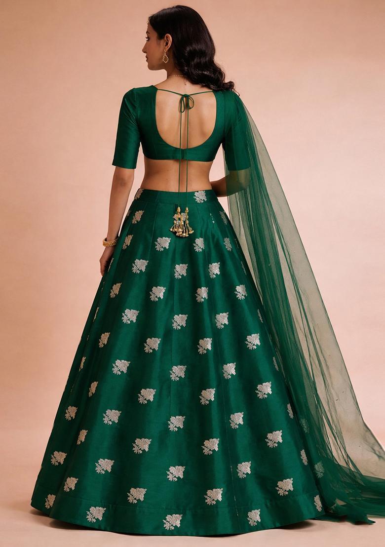 Emerald Jacquard Silk Lehenga Set - Indya