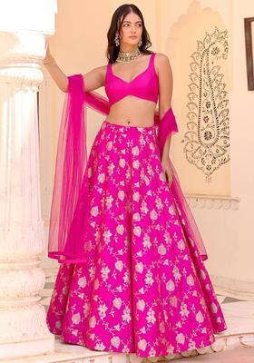 Magenta Jacquard Silk Lehenga Set