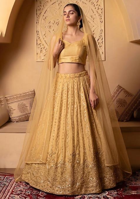 Gold Embroidered Cosmos Lehenga Set