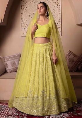 Lime Embroidered Cosmos Lehenga Set