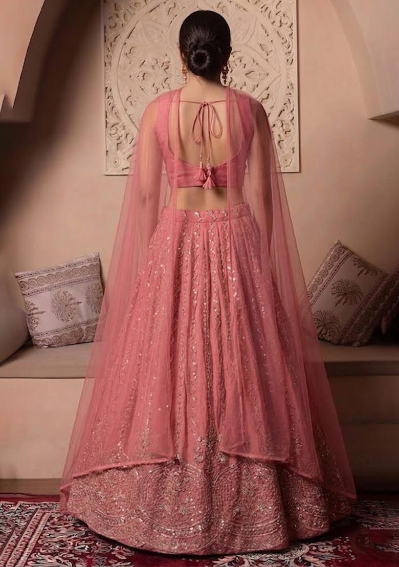 Rose Embroidered Cosmos Lehenga Set - Indya