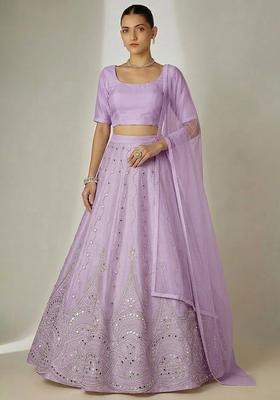 Lavender Purple Embellished Tissue Lehenga Set