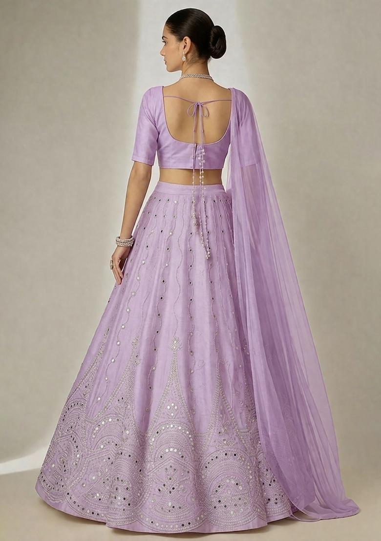 Lavender Purple Embellished Tissue Lehenga Set - Indya