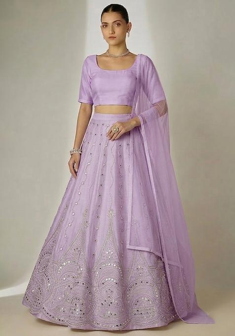 Lavender Purple Embellished Tissue Lehenga Set