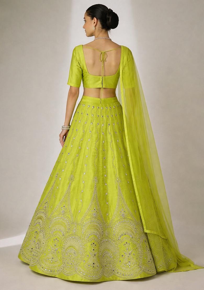 Lime Embellished Tissue Lehenga Set - Indya