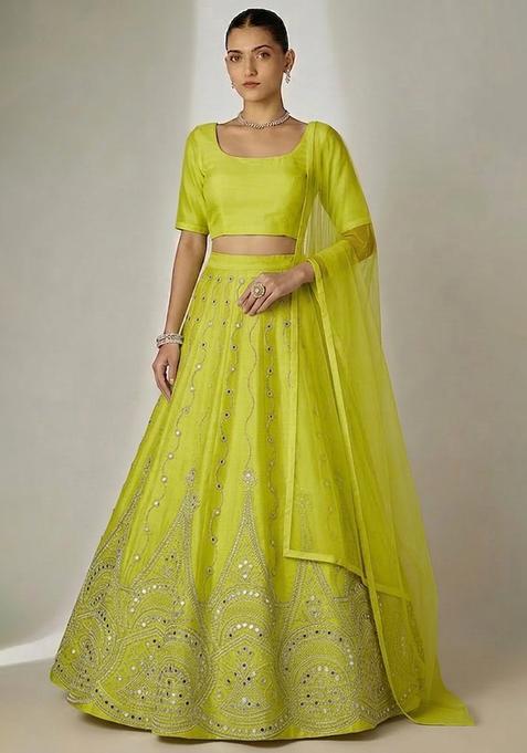 Lime Embellished Tissue Lehenga Set