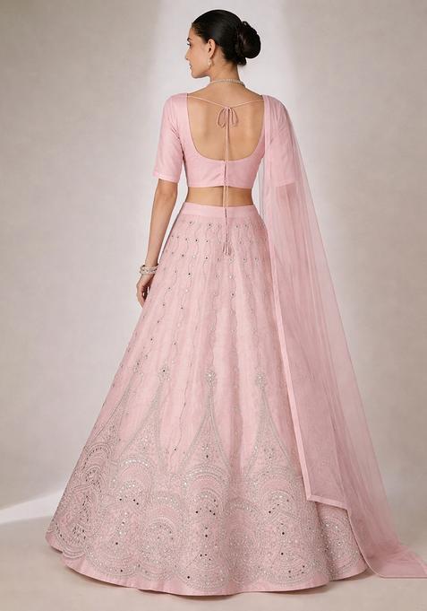 Baby Pink Embellished Tissue Lehenga Set