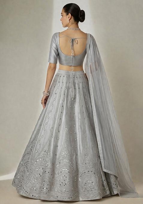 Silver Embellished Tissue Lehenga Set
