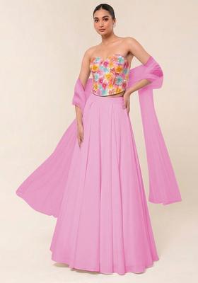 Light Pink Floral Print Crepe Lehenga Set