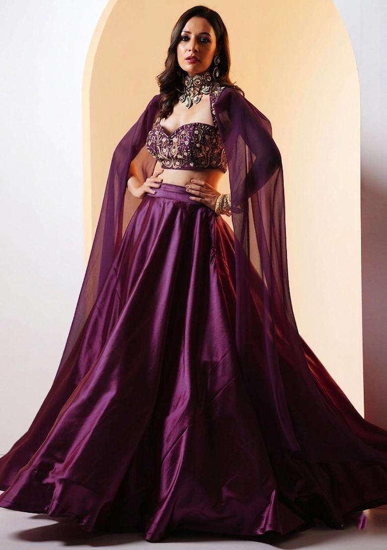 Purple Embroidered Handwork Lehenga Set - Indya