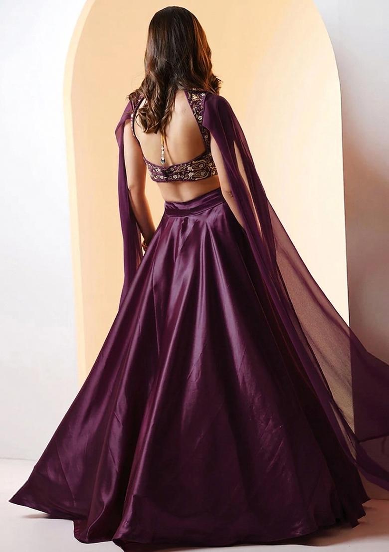 Purple Embroidered Handwork Lehenga Set - Indya