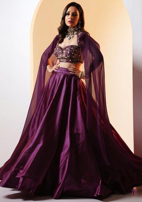 Purple Embroidered Handwork Lehenga Set