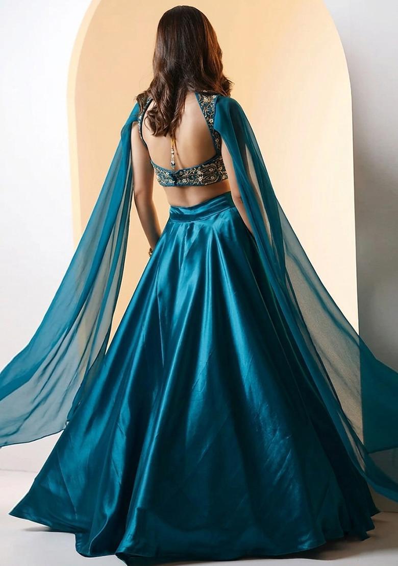Blue Embroidered Handwork Lehenga Set - Indya