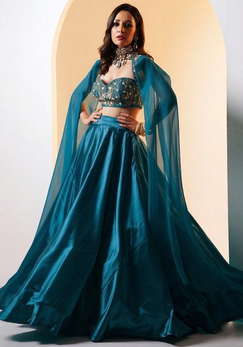 Blue Embroidered Handwork Lehenga Set
