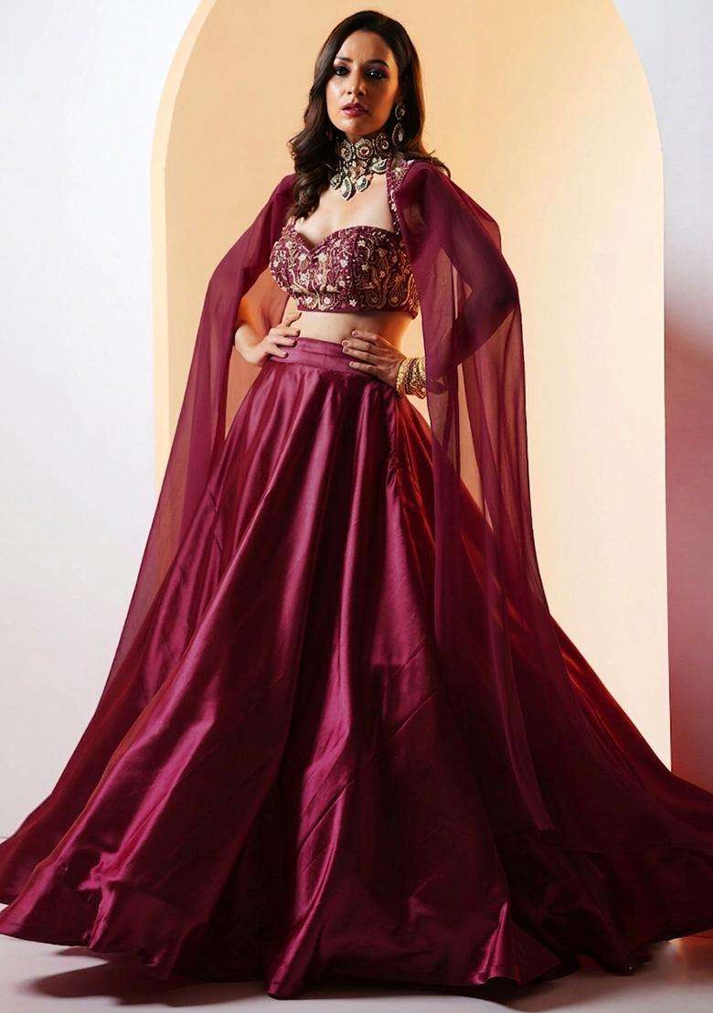 Maroon Embroidered Handwork Lehenga Set - Indya