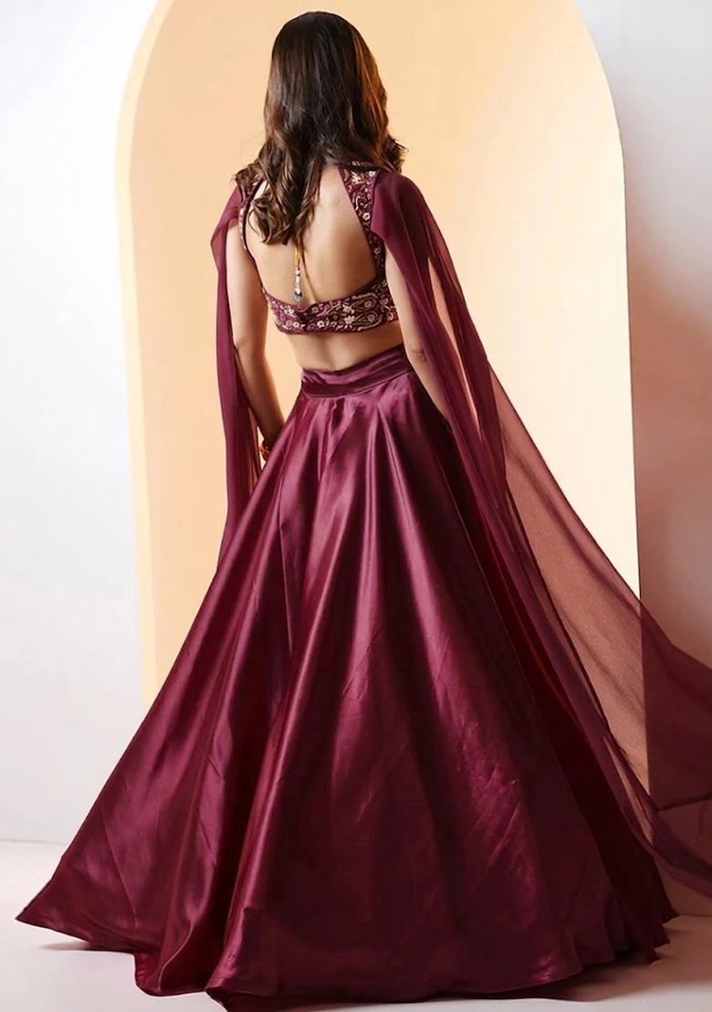 Maroon Embroidered Handwork Lehenga Set - Indya