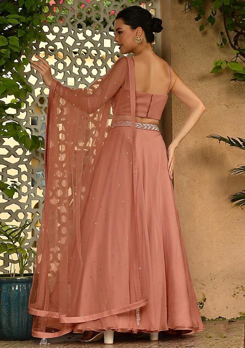 Dusty Rose Handwork Lehenga Set - Indya