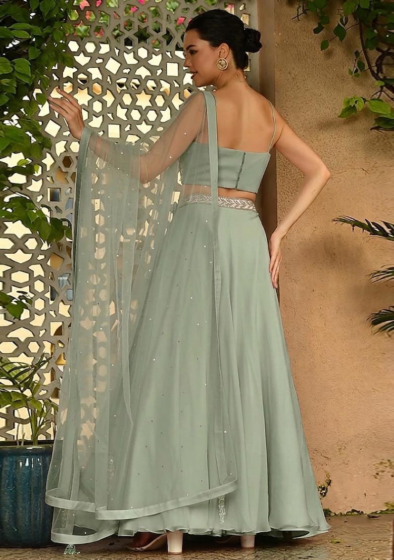 Sage Green Handwork Lehenga Set - Indya
