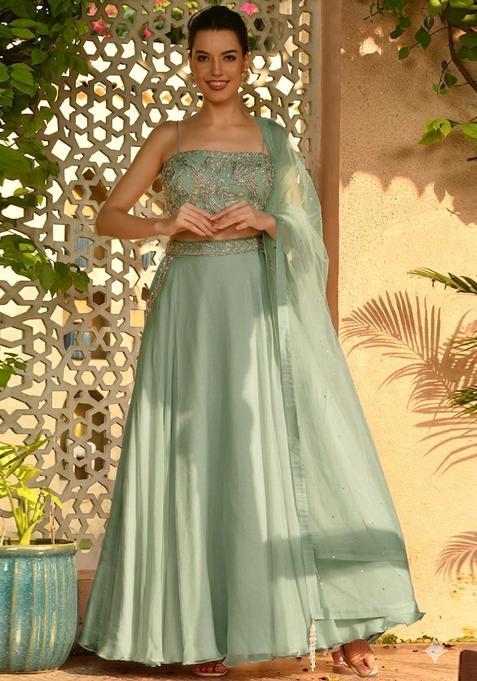Sage Green Handwork Lehenga Set
