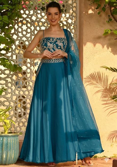 Teal Blue Handwork Lehenga Set