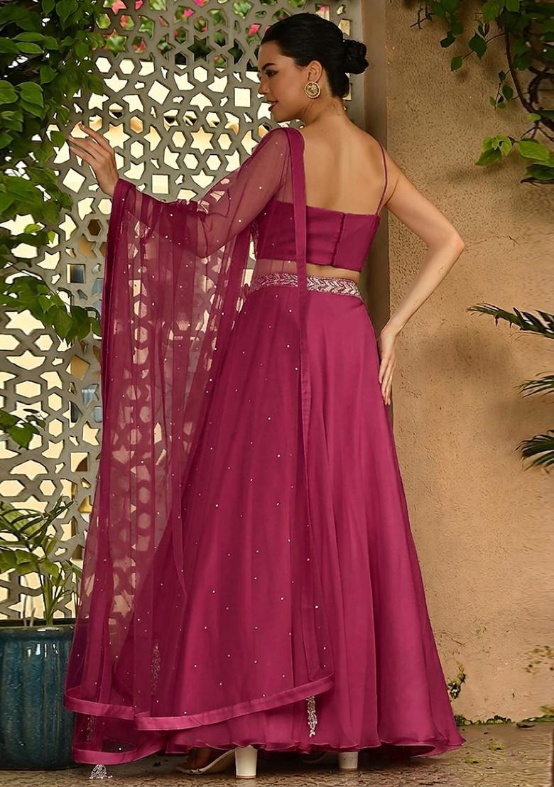 Magenta Pink Handwork Lehenga Set - Indya