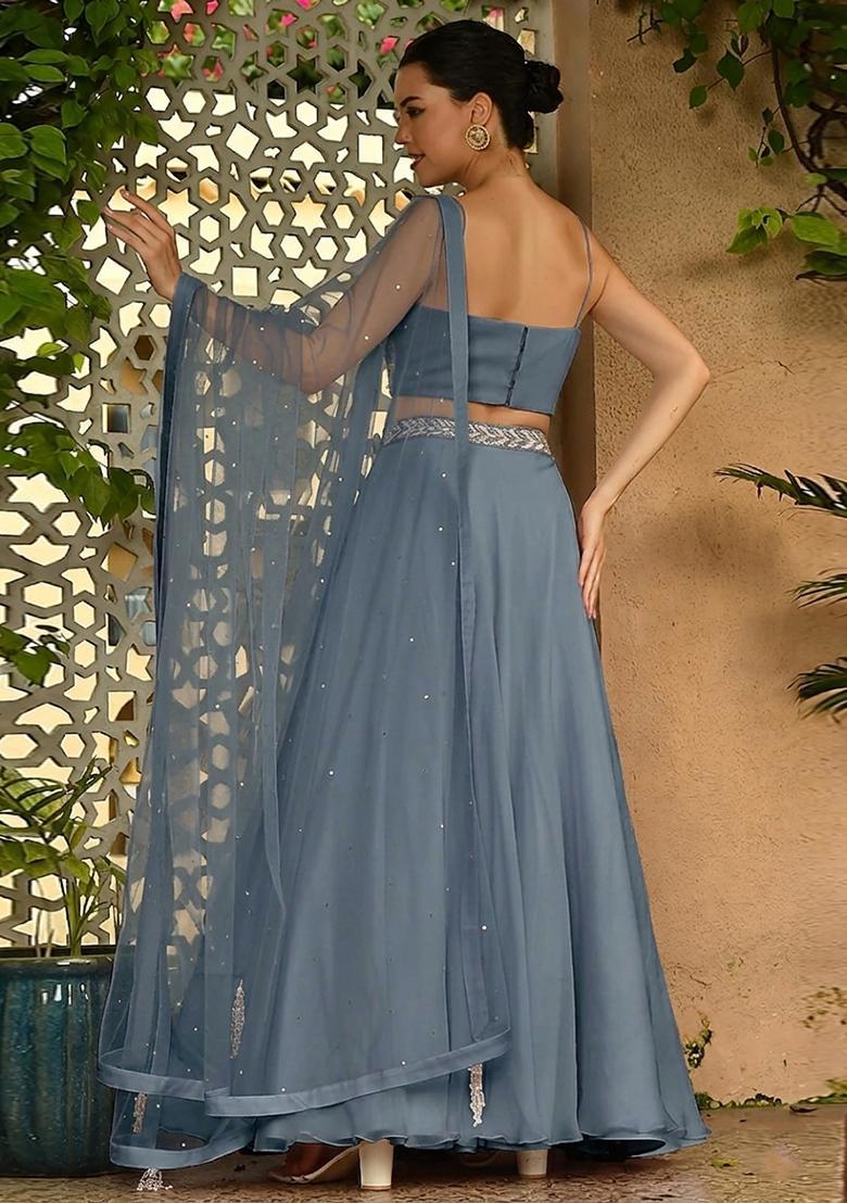 Steel Blue Handwork Lehenga Set - Indya