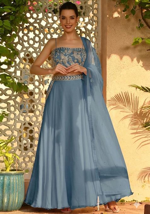 Steel Blue Handwork Lehenga Set