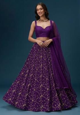 Royal Purple Embroidered Crepe Lehenga Set