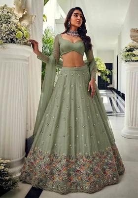 Sage Green Embroidered Moss Lehenga Set