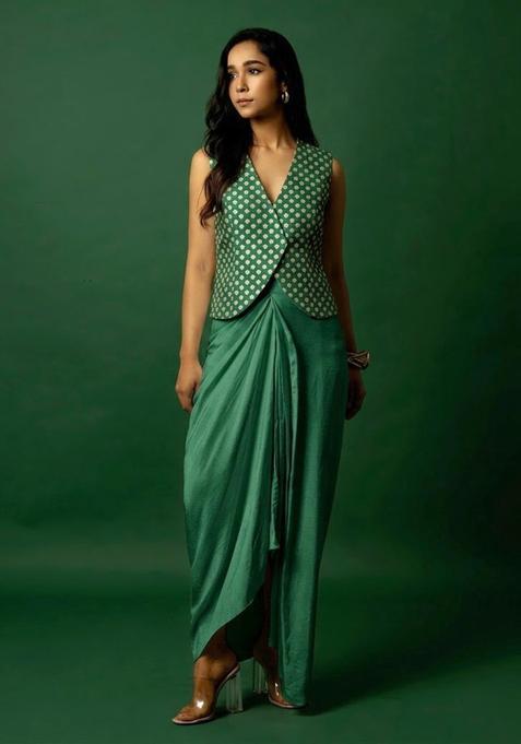 Emerald Green Jacquard Silk Fusion Set