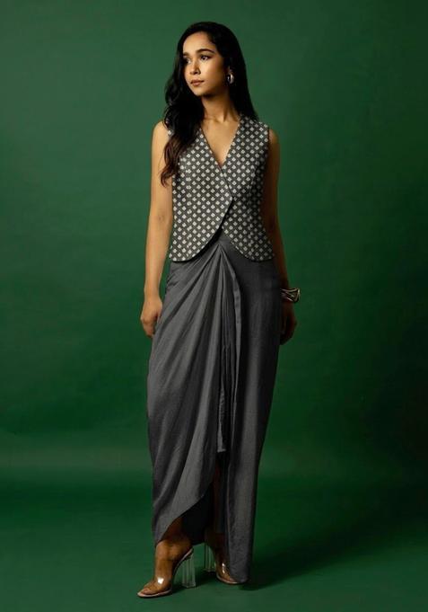 Charcoal Grey Jacquard Silk Fusion Set