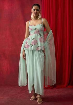 Mint Green Printed Georgette Fusion Set