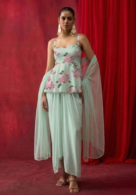 Mint Green Printed Georgette Fusion Set