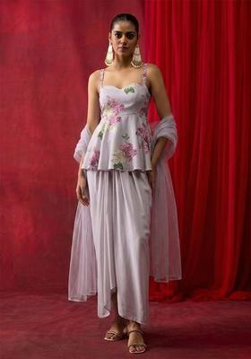 Lavender Printed Georgette Fusion Set